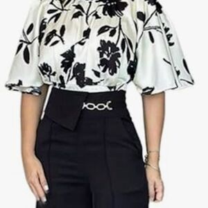 Floral Black and White Blouse